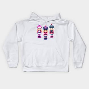 Offset Colorful Trio of Christmas Nutcracker Dolls - Pink, Purple, and White Kids Hoodie